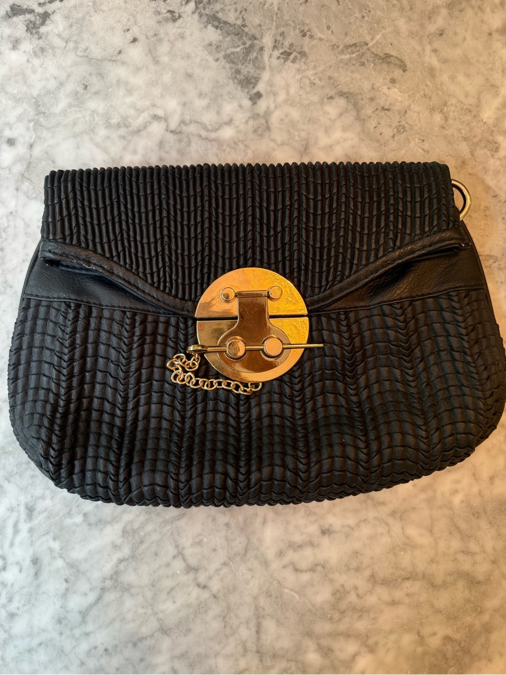 Black Woven Leather Clutch with Gold Hardware